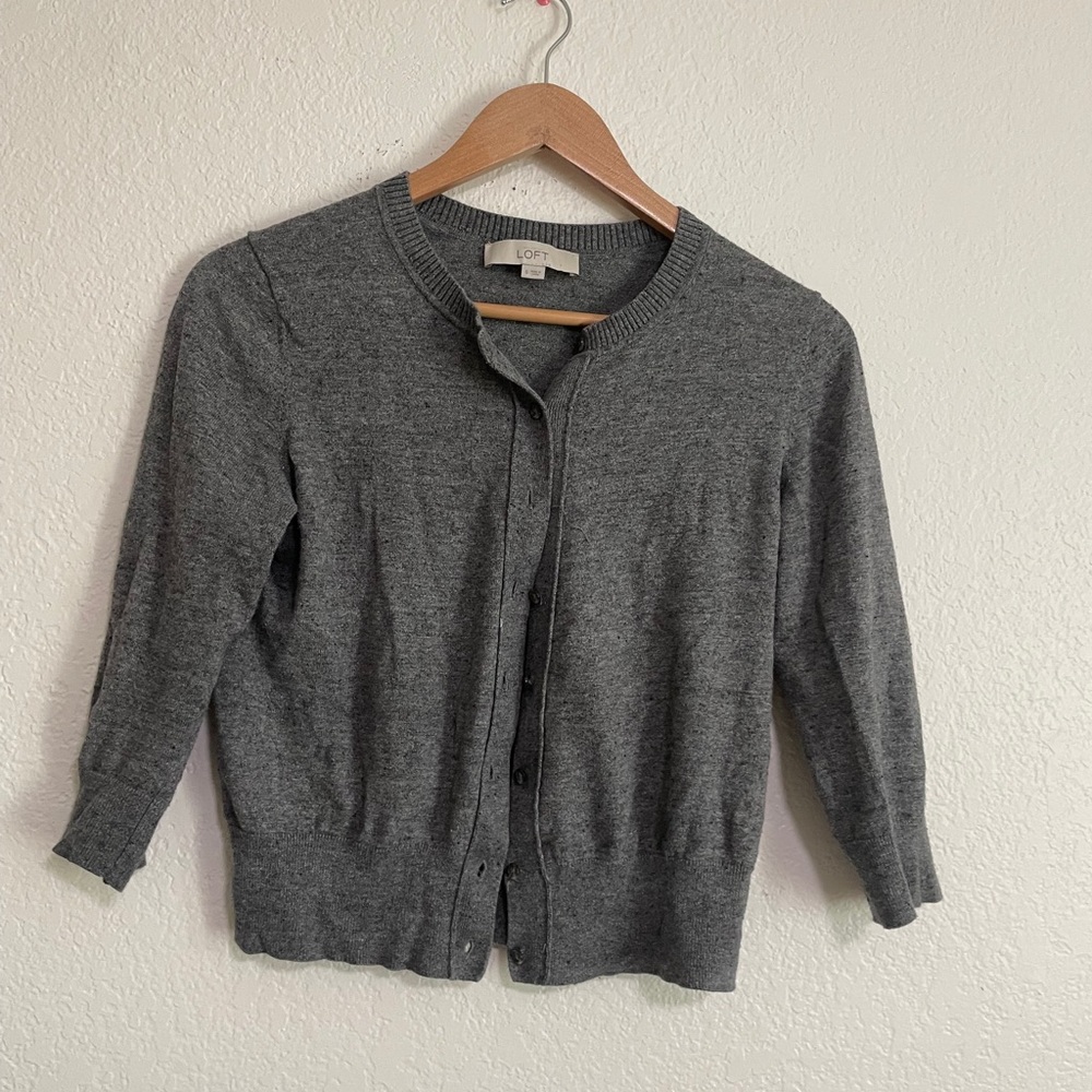 LOFT Gray Women's Button Down Sweater/Cardigan